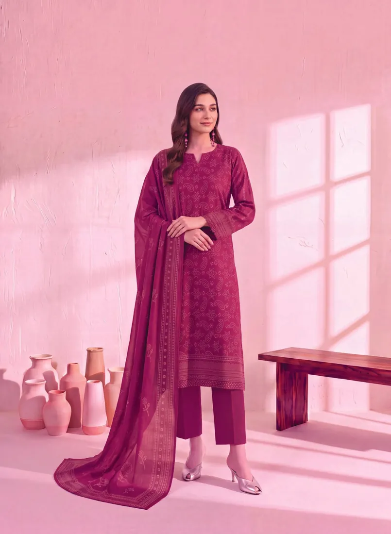 Maroon Printed Linen 3-Piece Winter Collection - image 3