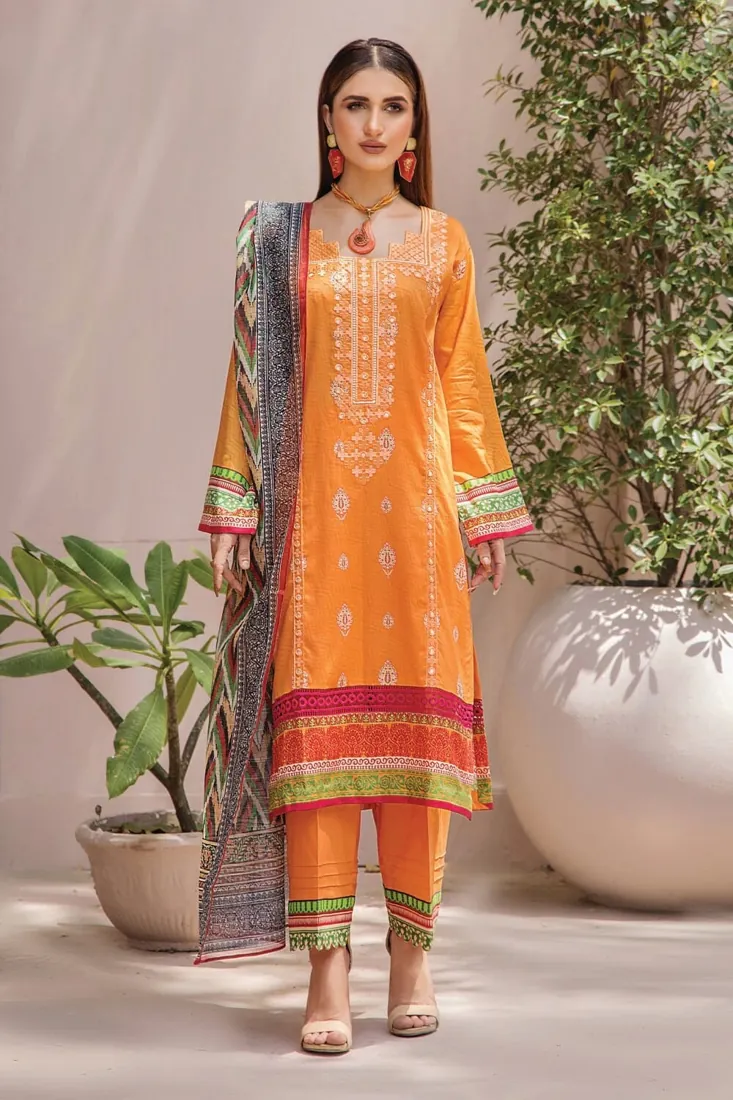 Marigold Embroidered Printed Cambric 3-Piece Winter Collection - image 1