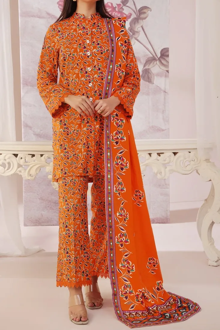 Orange Printed Cambric 3-Piece Winter Collection - image 1