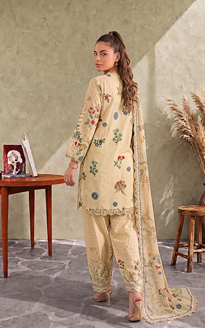 Cream Printed Cambric 3-Piece Winter Collection - image 2