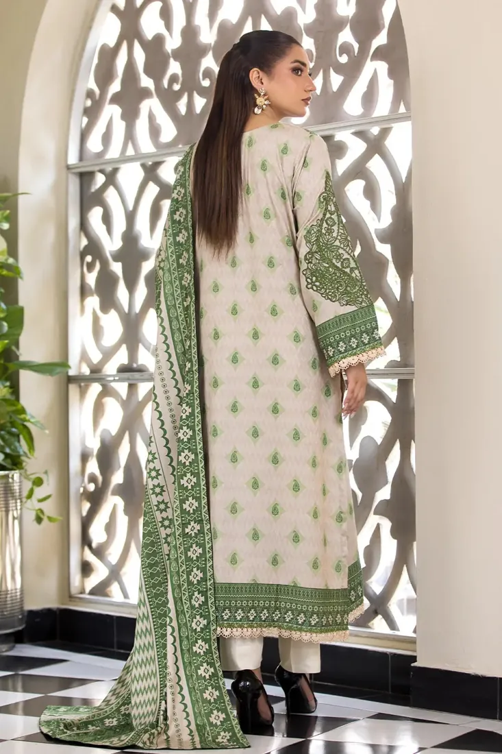Beige Embroidered Printed Linen 3-Piece Winter Collection - image 3