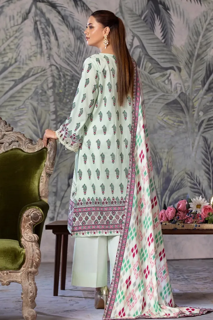 Pistachio Embroidered Printed Cambric 3-Piece Winter Collection - image 2