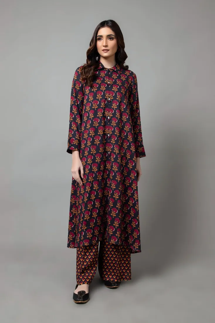 Black and Maroon Printed Linen 2-Piece Winter Collection - image 1