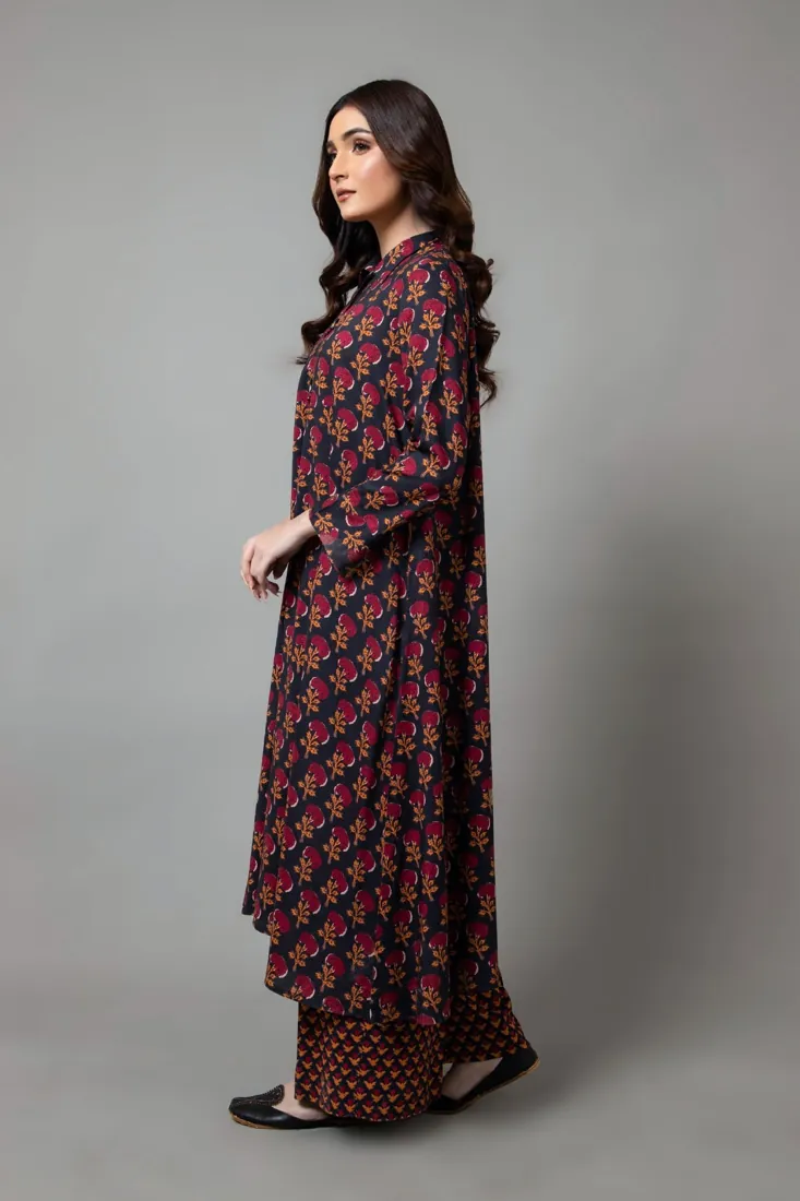 Black and Maroon Printed Linen 2-Piece Winter Collection - image 2