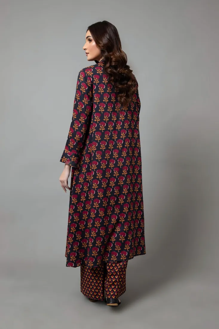 Black and Maroon Printed Linen 2-Piece Winter Collection - image 3