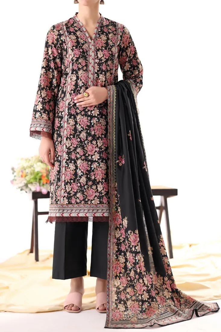 Black Printed Cambric 3-Piece Winter Collection - image 1