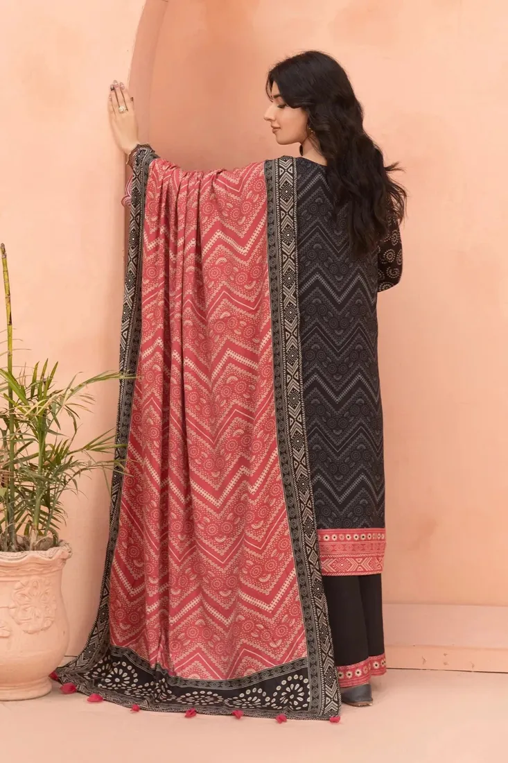 Black Embroidered Printed Linen 3-Piece Winter Collection - image 2