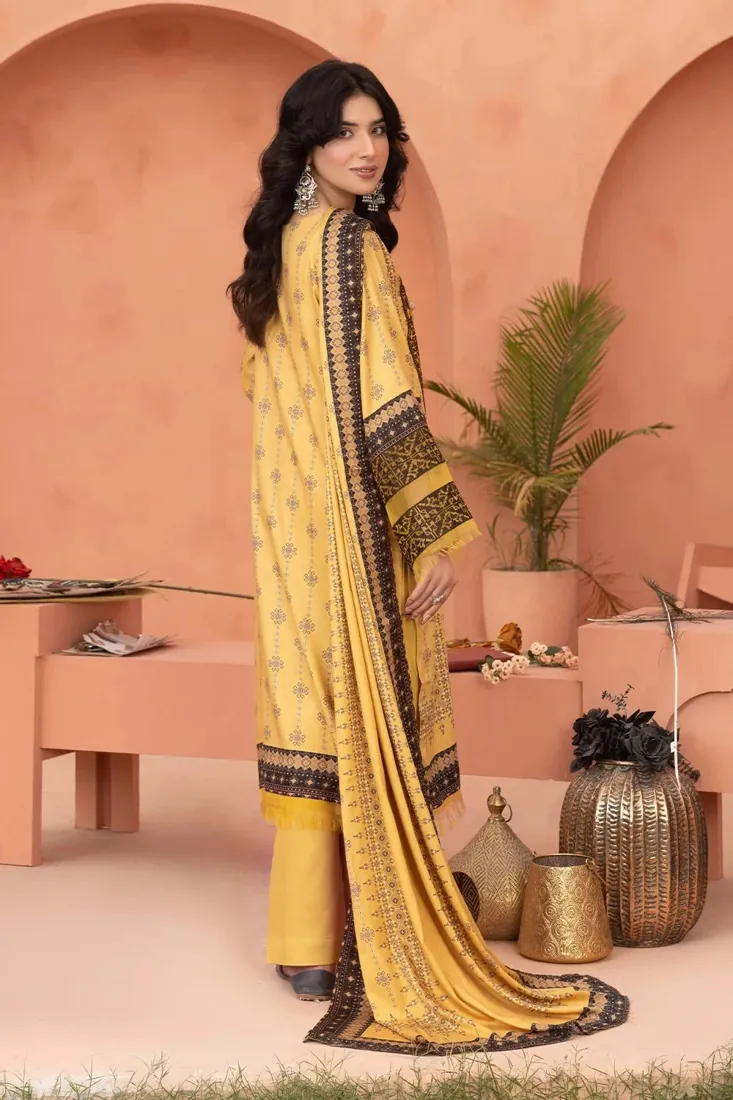 Yellow Embroidered Printed Linen 3-Piece Winter Collection - image 2