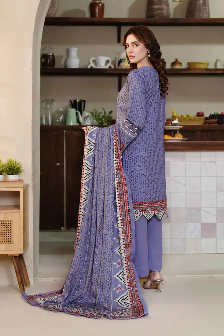 Lavender Embroidered Printed Linen 3-Piece Winter Collection - image 2
