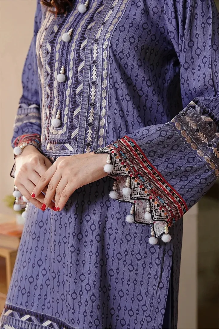 Lavender Embroidered Printed Linen 3-Piece Winter Collection - image 4