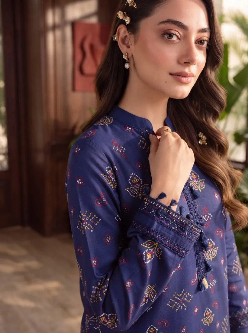 Indigo Printed Leather Linen 3-Piece Winter Collection - image 2
