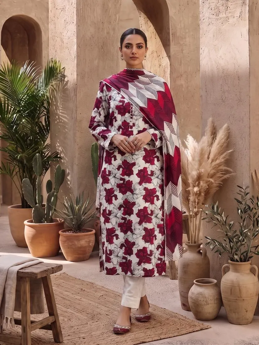 Ivory Printed Linen 3-Piece Winter Collection - image 1