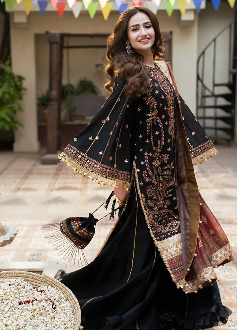 Black Sequin Embroidered Khaddi Net 3-Piece Festive Collection - image 2