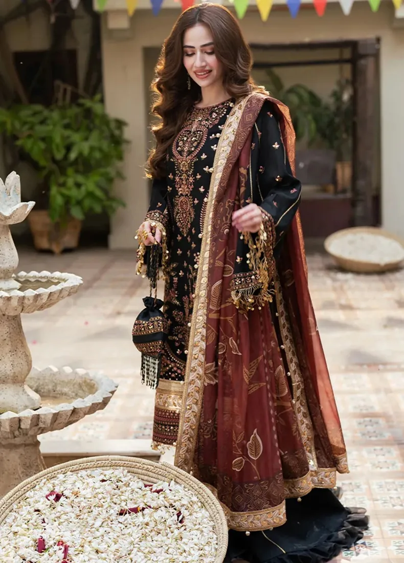 Black Sequin Embroidered Khaddi Net 3-Piece Festive Collection - image 3