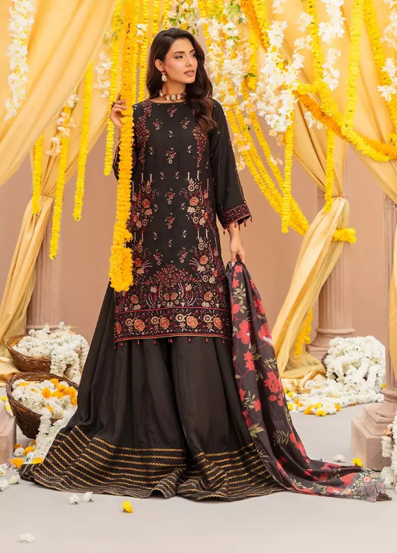 Black Embroidered Khaddi Net 3-Piece Festive Collection - image 1
