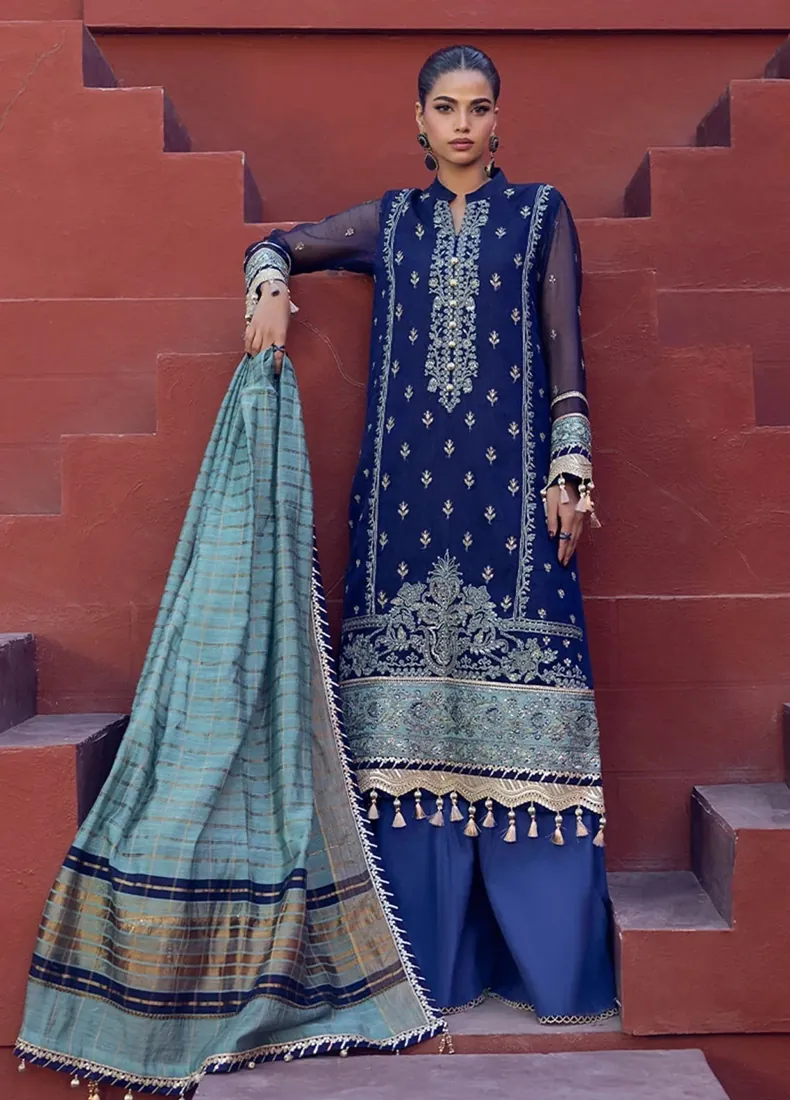 Navy Blue Embroidered Khaddi Net 3-Piece Festive Collection - image 1