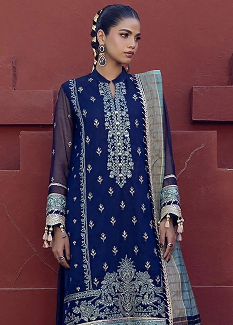 Navy Blue Embroidered Khaddi Net 3-Piece Festive Collection - image 2