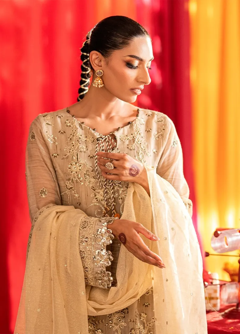 Beige Gold Embroidered Khaddi Net 3-Piece Festive Collection - image 3
