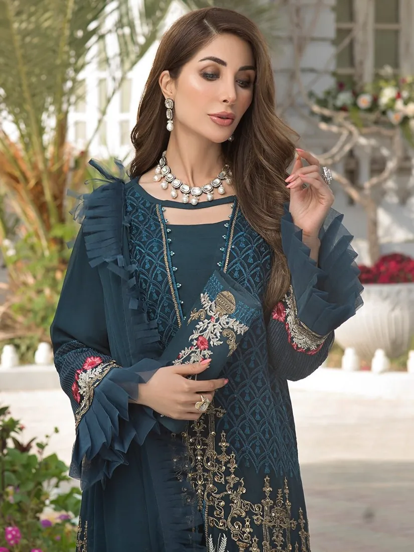 Azure Blue Embroidered Chiffon 3-Piece Festive Collection - image 3