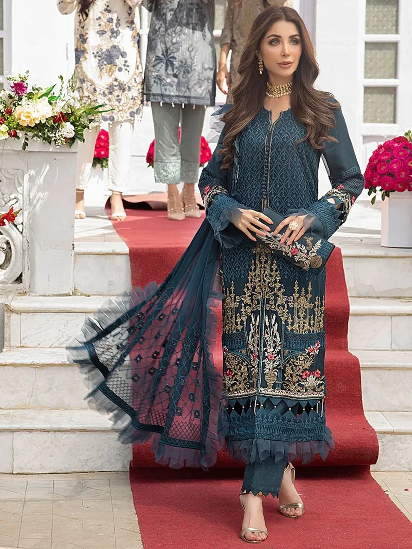 Azure Blue Embroidered Chiffon 3-Piece Festive Collection - image 6