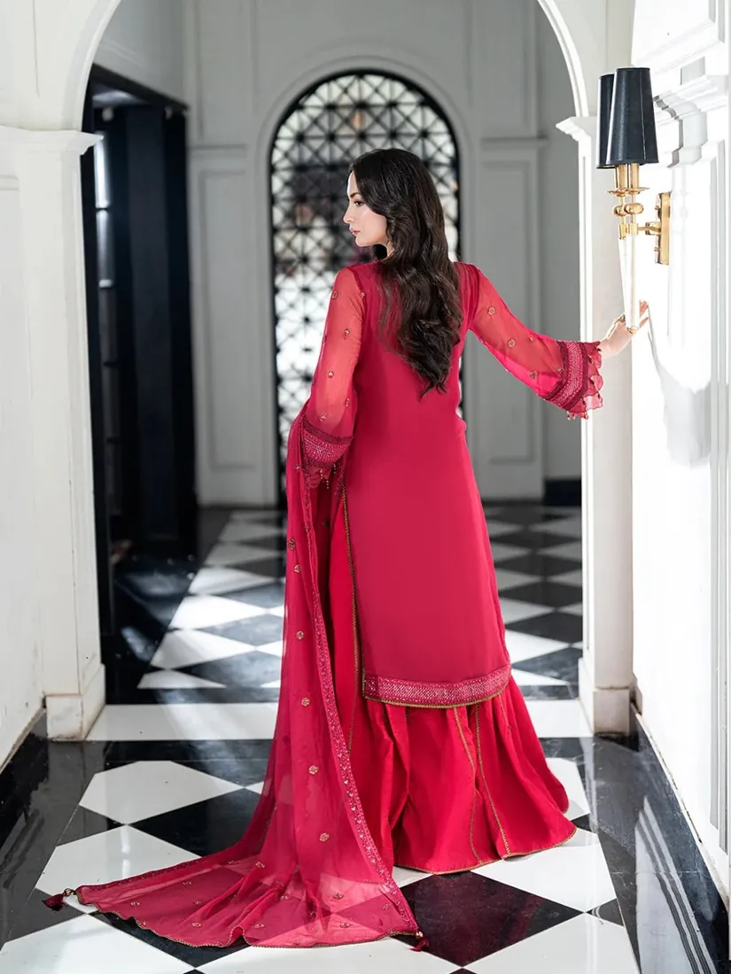 Red Embroidered Chiffon 3-Piece Festive Collection - image 2