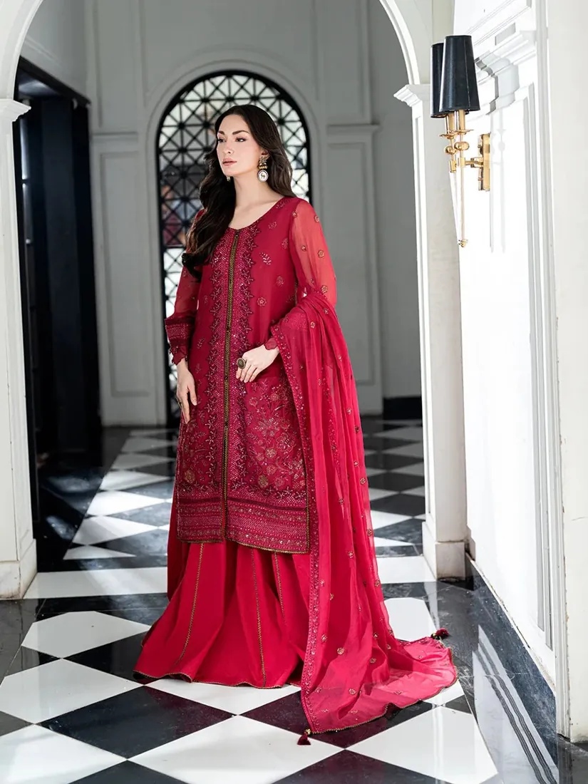 Red Embroidered Chiffon 3-Piece Festive Collection - image 3