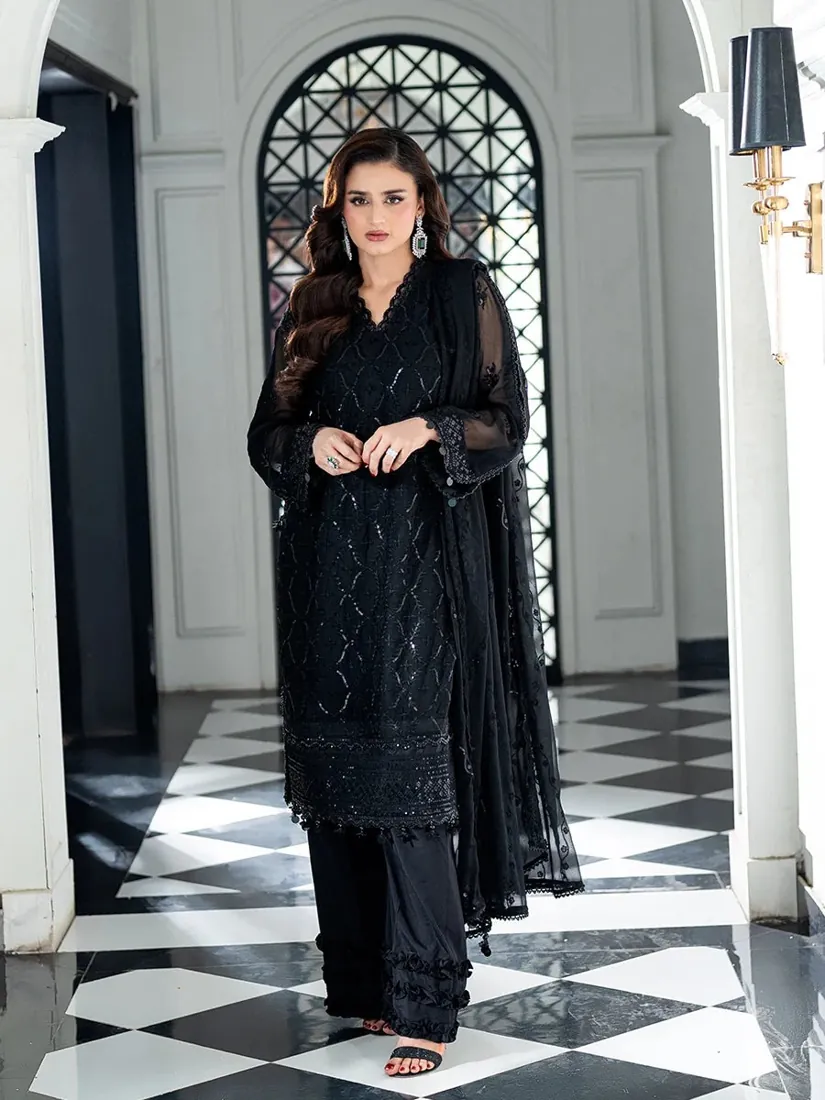 Black Embroidered Chiffon 3-Piece Festive Collection - image 1