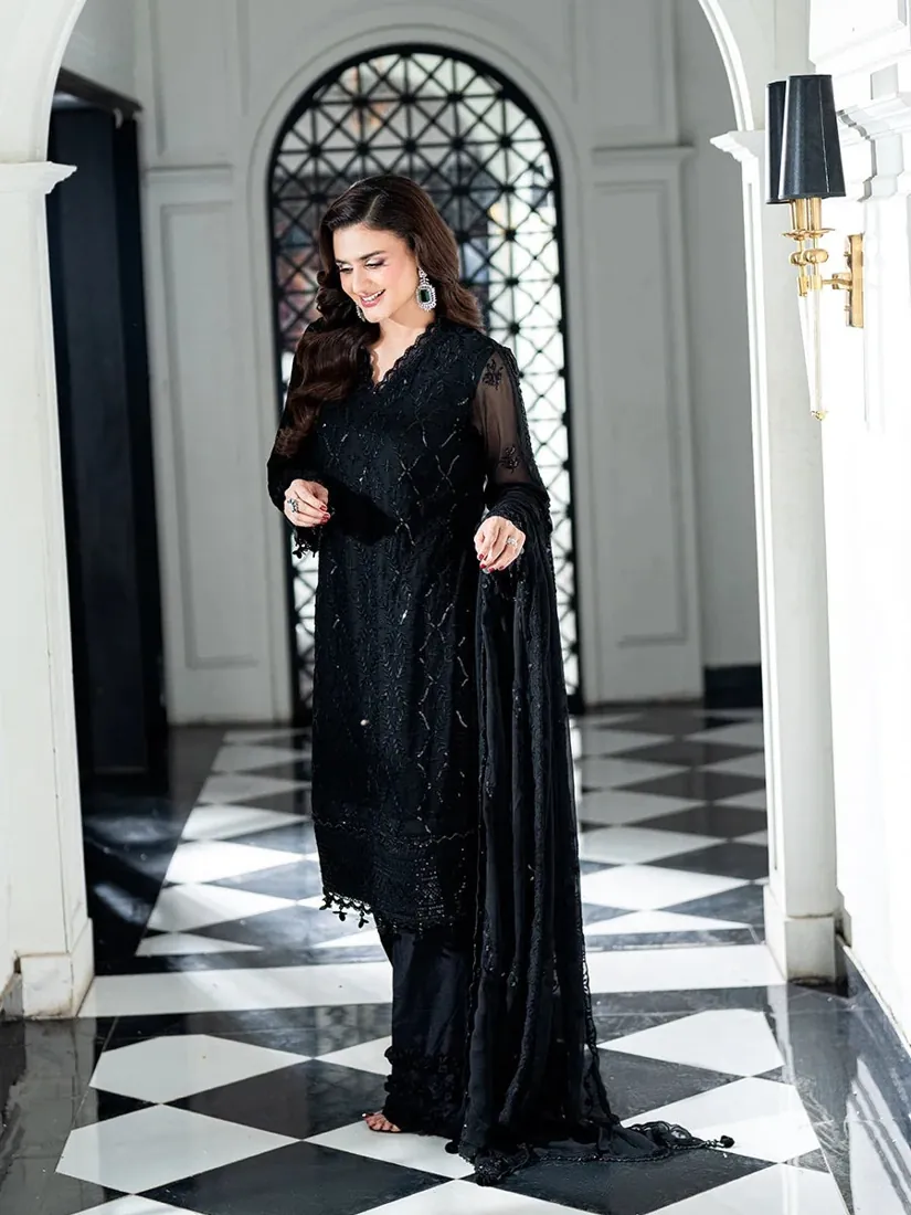 Black Embroidered Chiffon 3-Piece Festive Collection - image 3