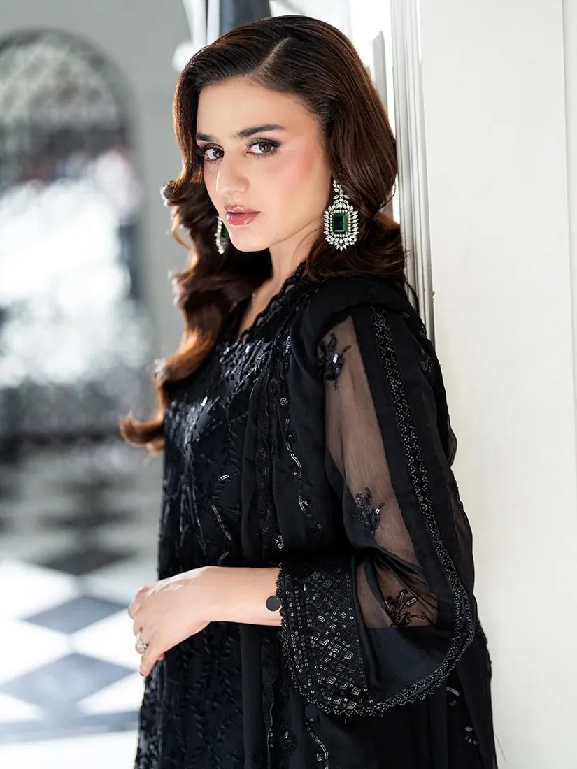 Black Embroidered Chiffon 3-Piece Festive Collection - image 4