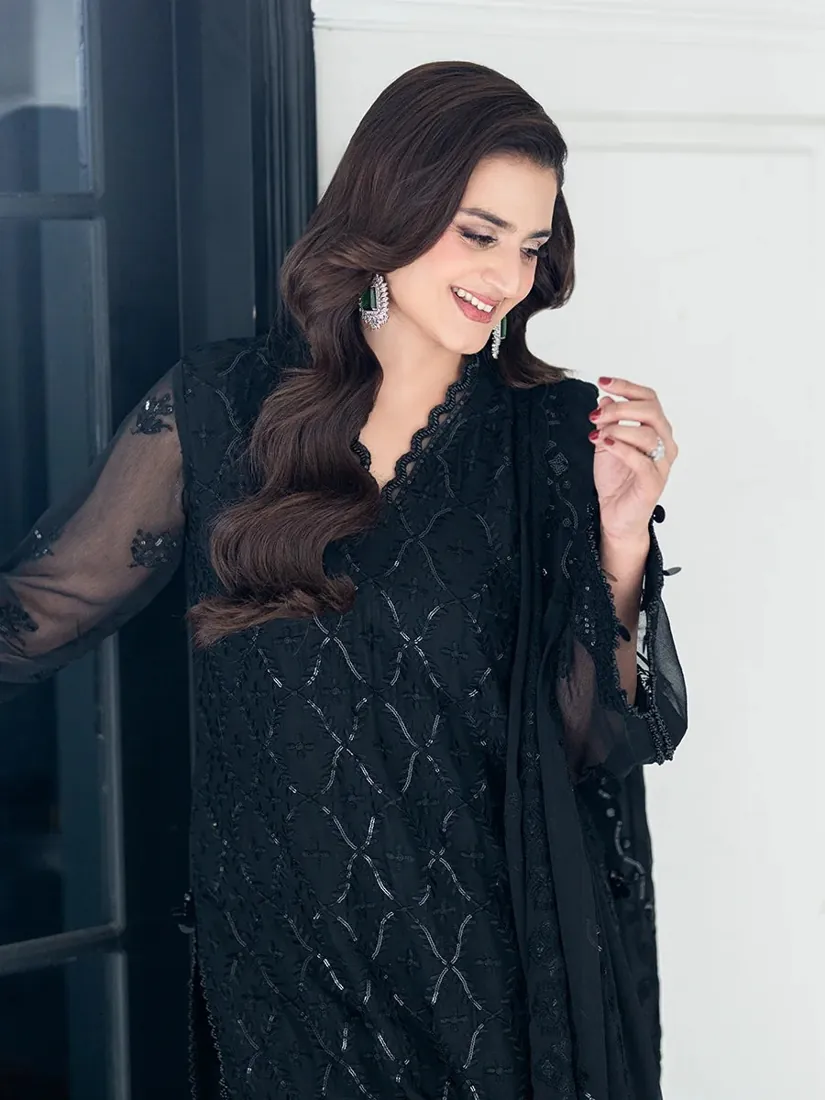 Black Embroidered Chiffon 3-Piece Festive Collection - image 5