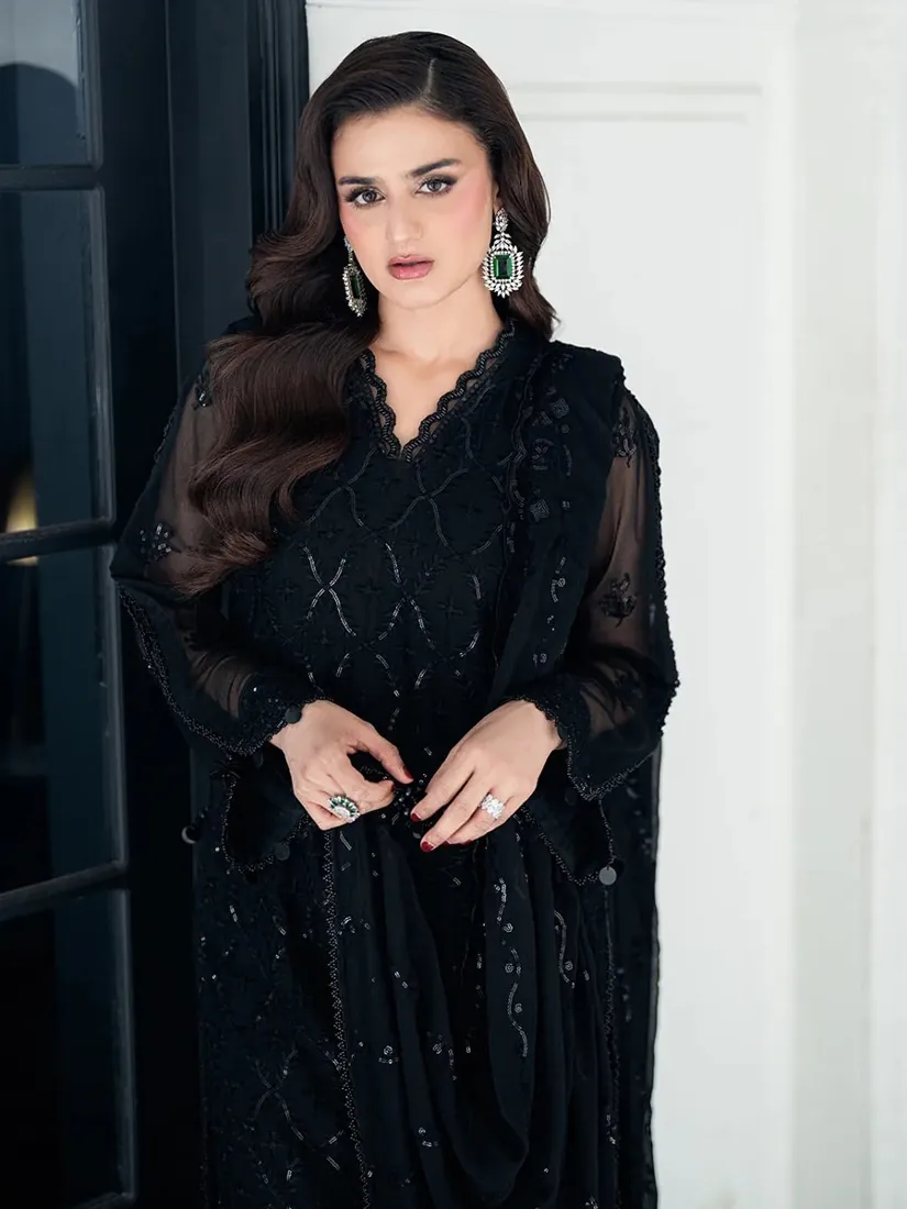 Black Embroidered Chiffon 3-Piece Festive Collection - image 6