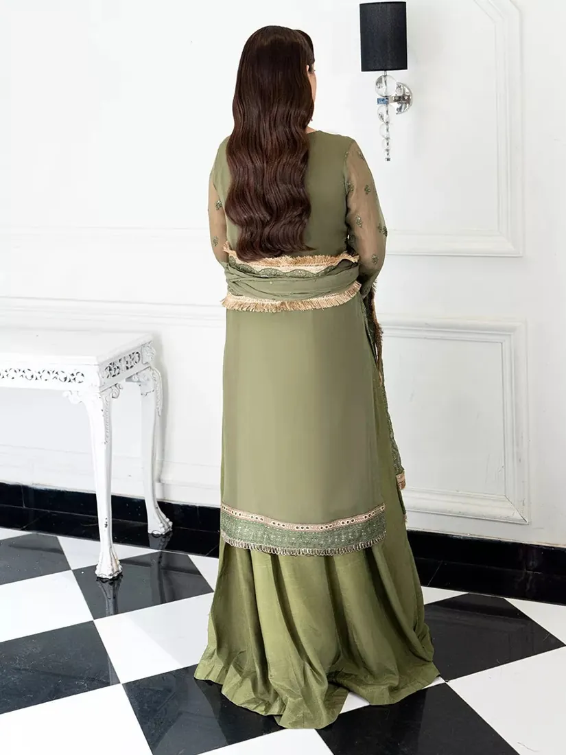 Olive Green Embroidered Chiffon 3-Piece Festive Collection - image 2
