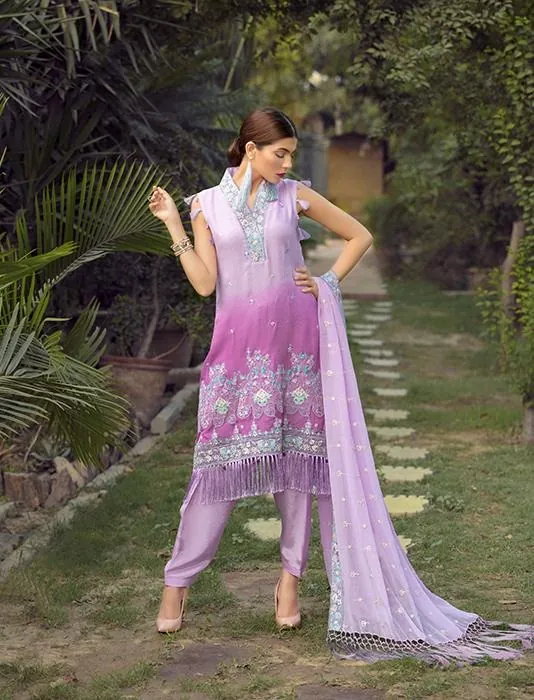 Lilac Embroidered 3-Piece Festive Collection with Chiffon Dupatta - image 1