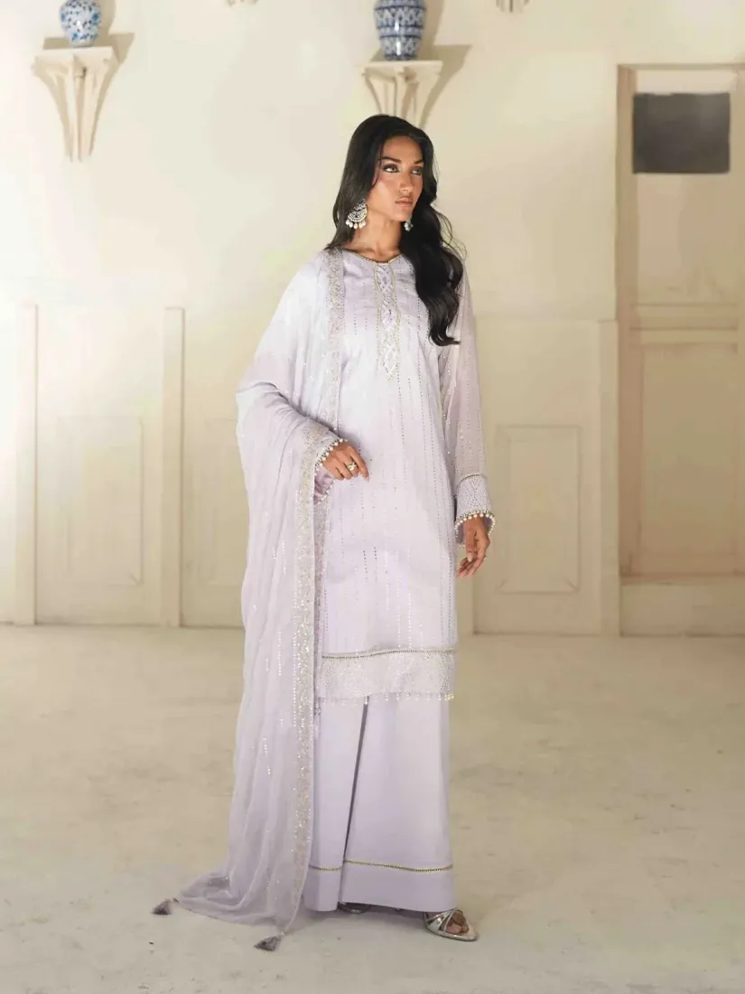 Light Purple Embroidered Printed Chiffon 3-Piece Festive Collection - image 1