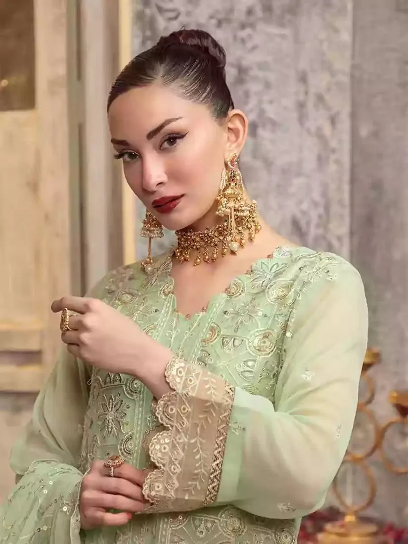 Light Pistachio Embroidered Chiffon 3-Piece Festive Collection - image 3
