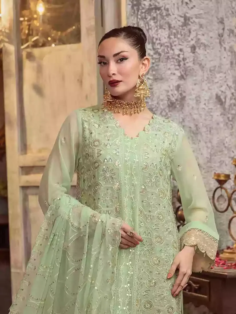 Light Pistachio Embroidered Chiffon 3-Piece Festive Collection - image 5