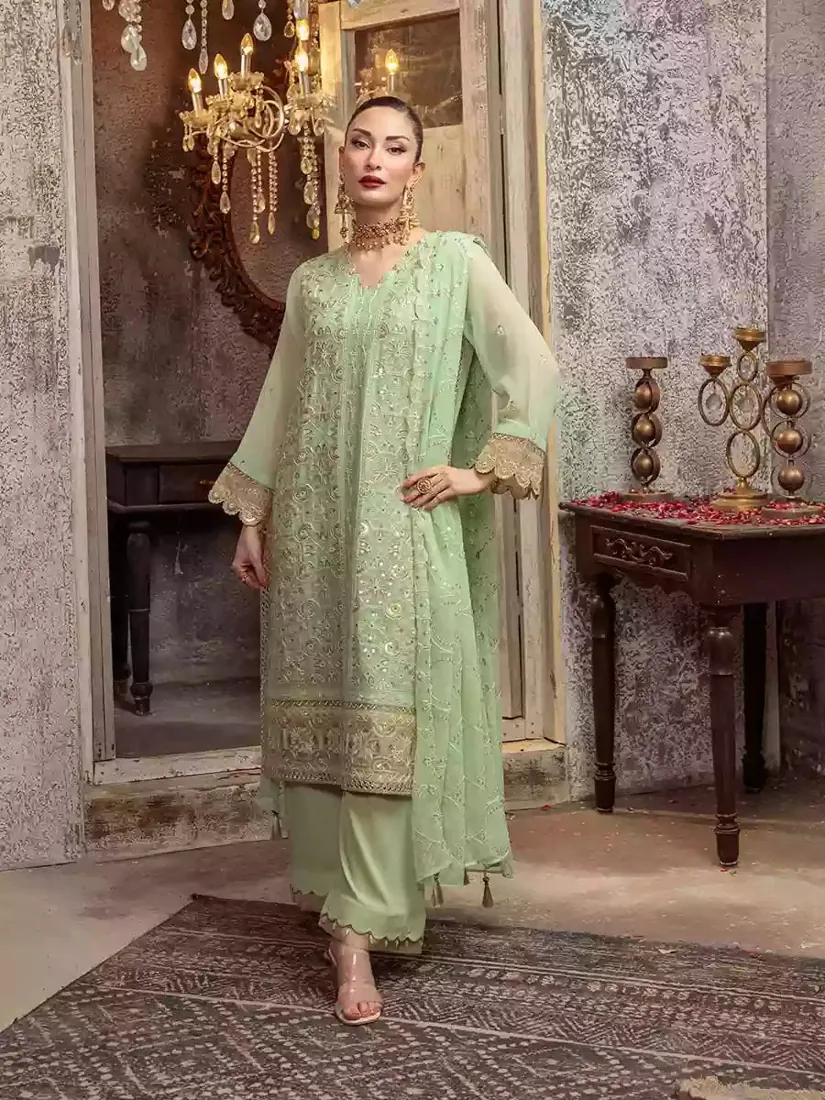 Light Pistachio Embroidered Chiffon 3-Piece Festive Collection - image 6