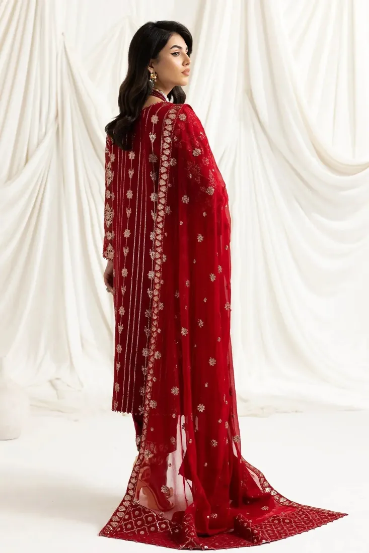 Red Embroidered Chiffon 3-Piece Festive Collection with Embroidered Dupatta - image 2