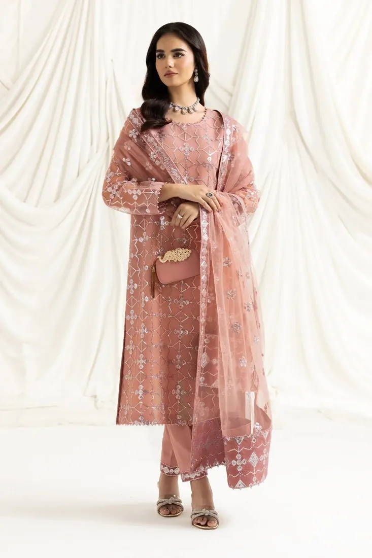 Pink Embroidered Net 3-Piece Festive Collection - image 2