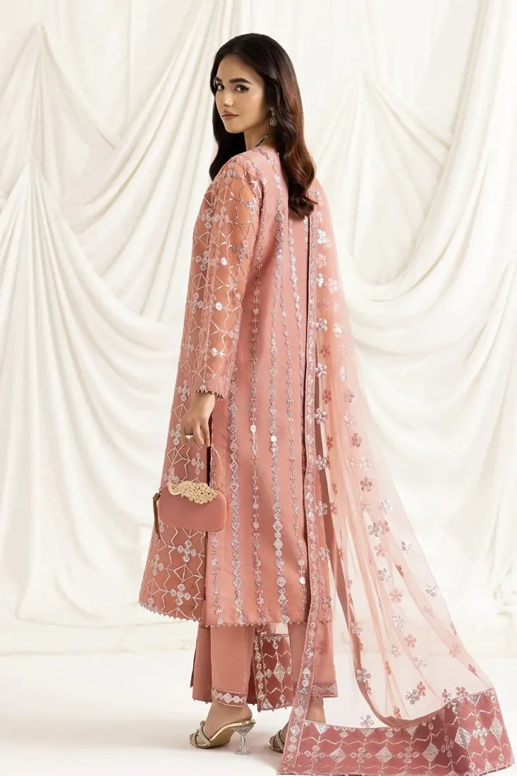 Pink Embroidered Net 3-Piece Festive Collection - image 3