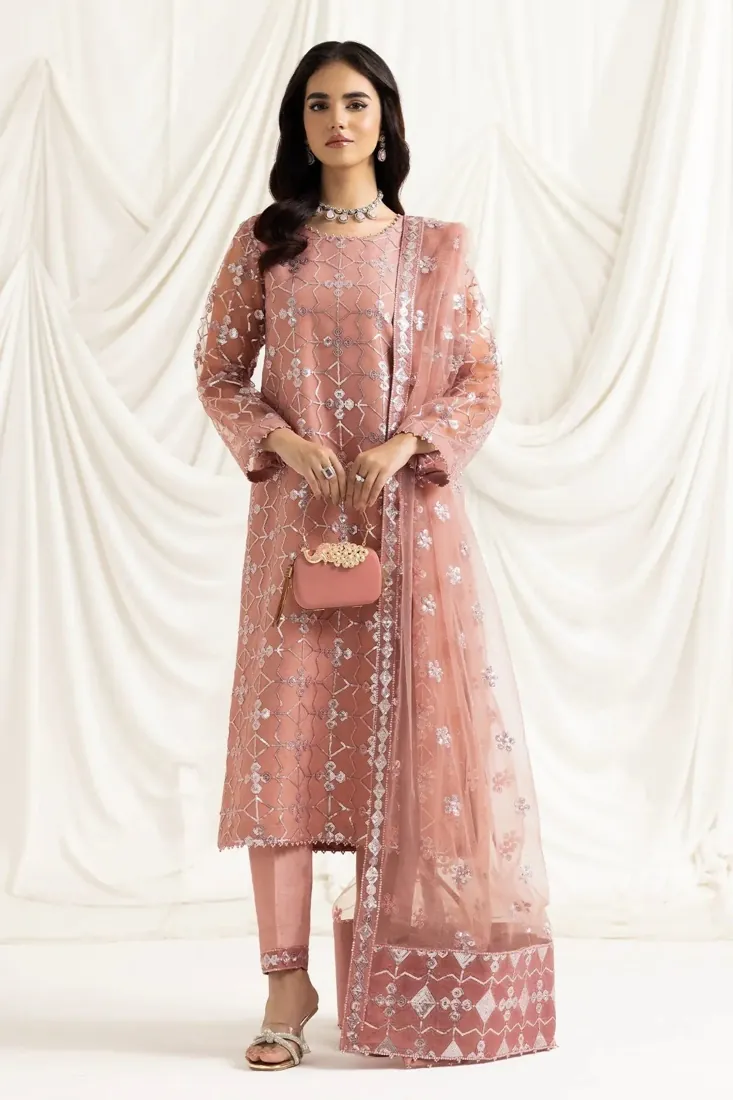 Pink Embroidered Net 3-Piece Festive Collection - image 6
