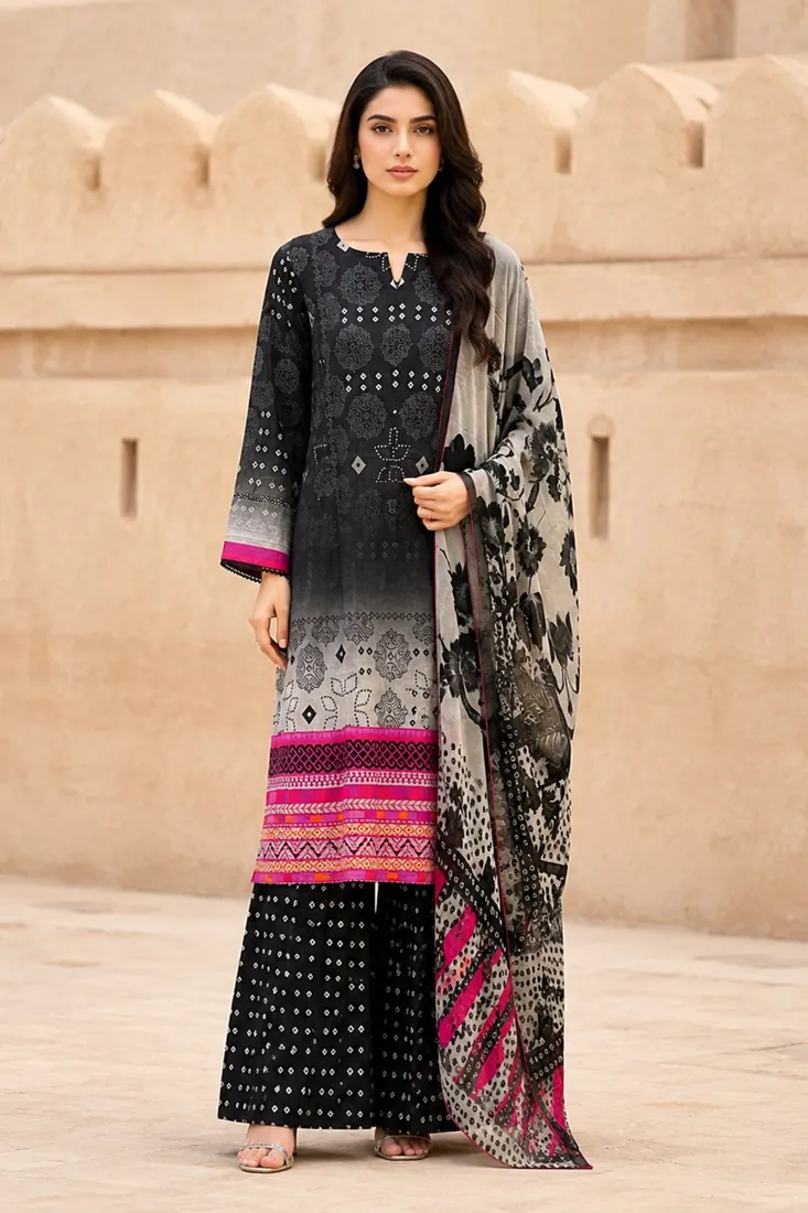 Black Printed Lawn 3-Piece Suit - image 1