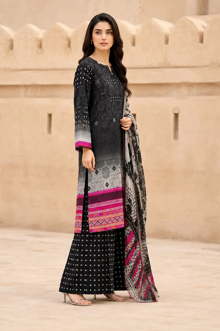 Black Printed Lawn 3-Piece Suit - image 2