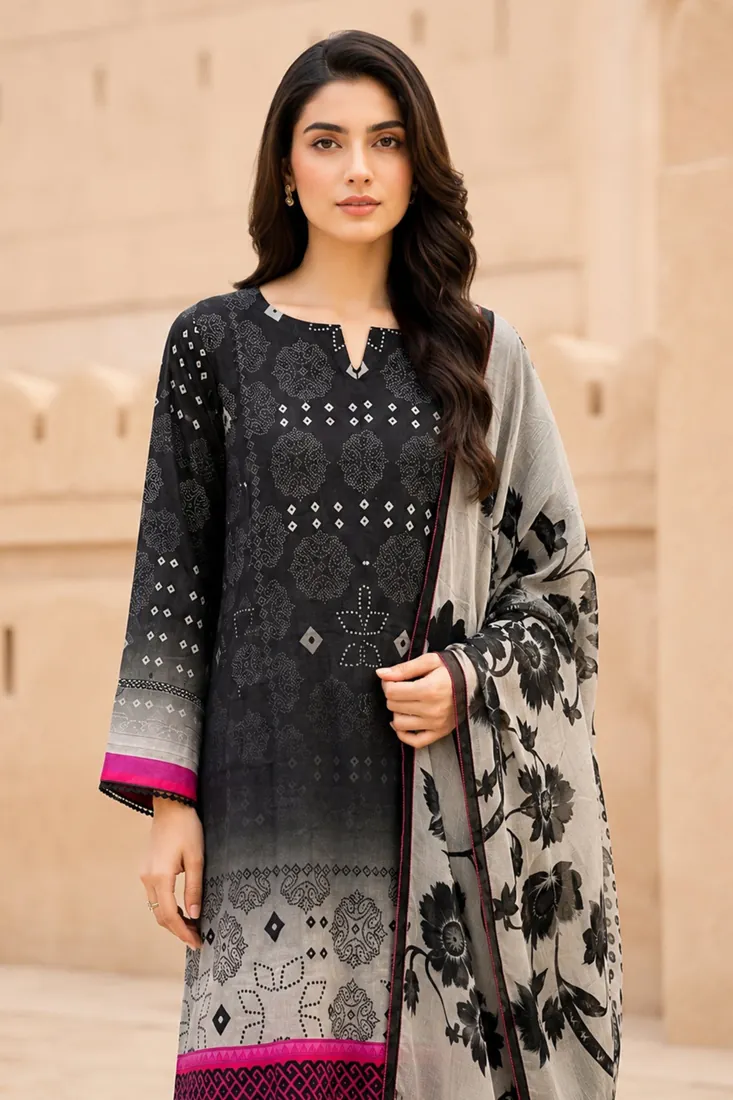 Black Printed Lawn 3-Piece Suit - image 3