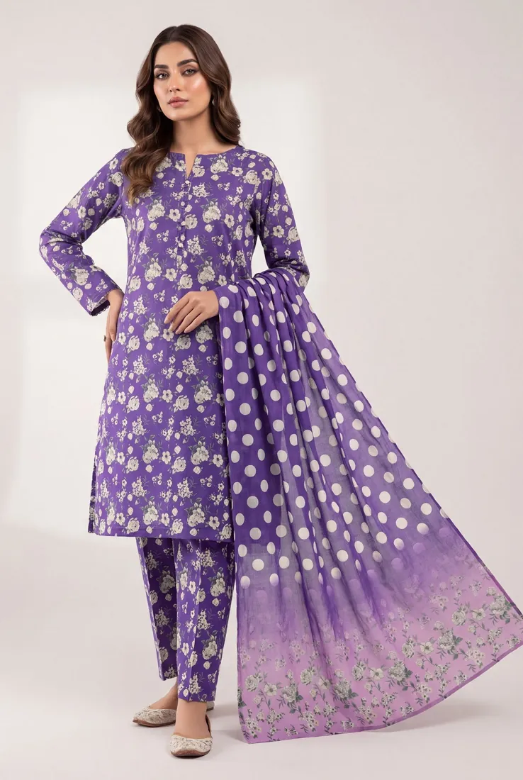 Purple Printed Lawn 3-Piece Suit - image 1