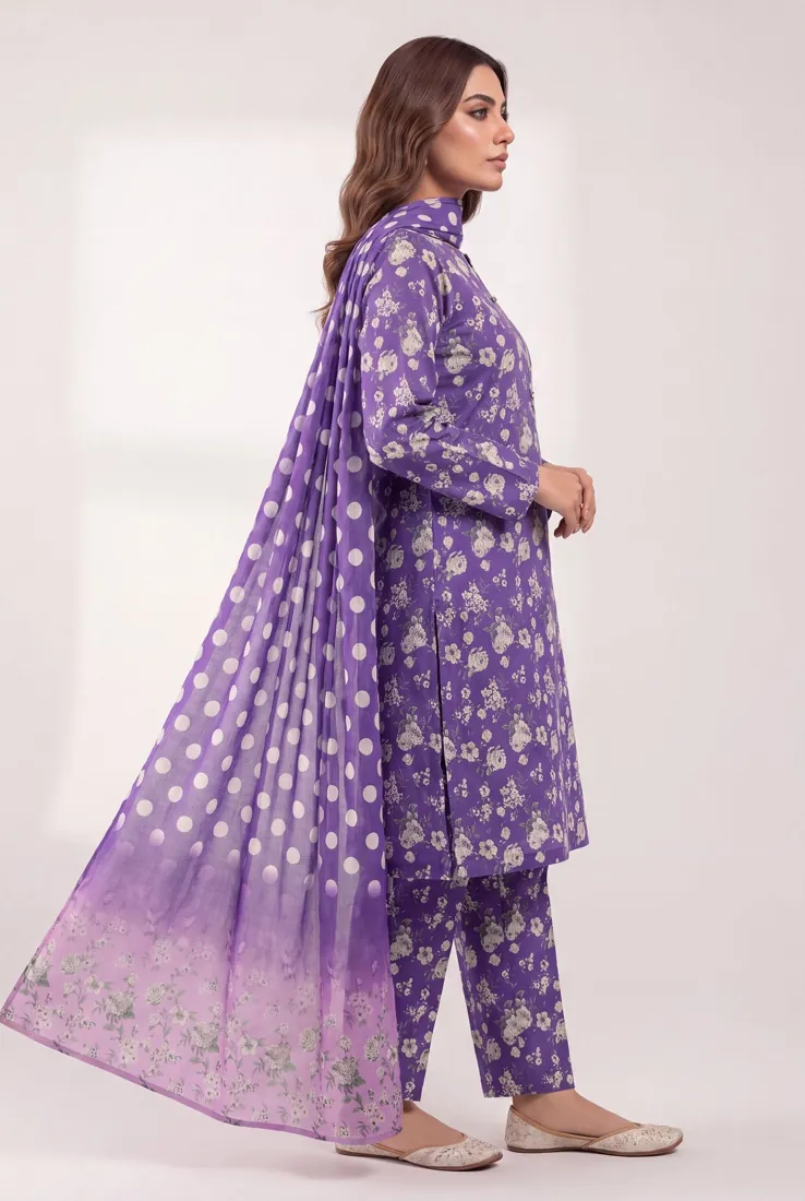 Purple Printed Lawn 3-Piece Suit - image 2