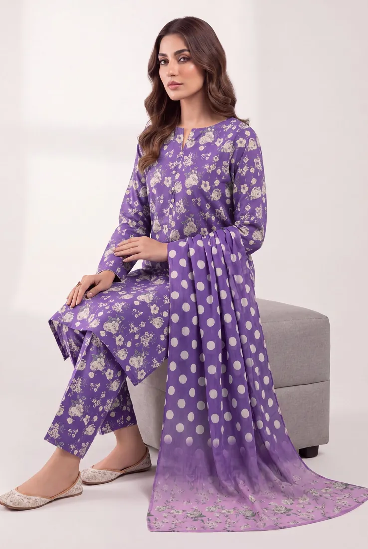 Purple Printed Lawn 3-Piece Suit - image 3