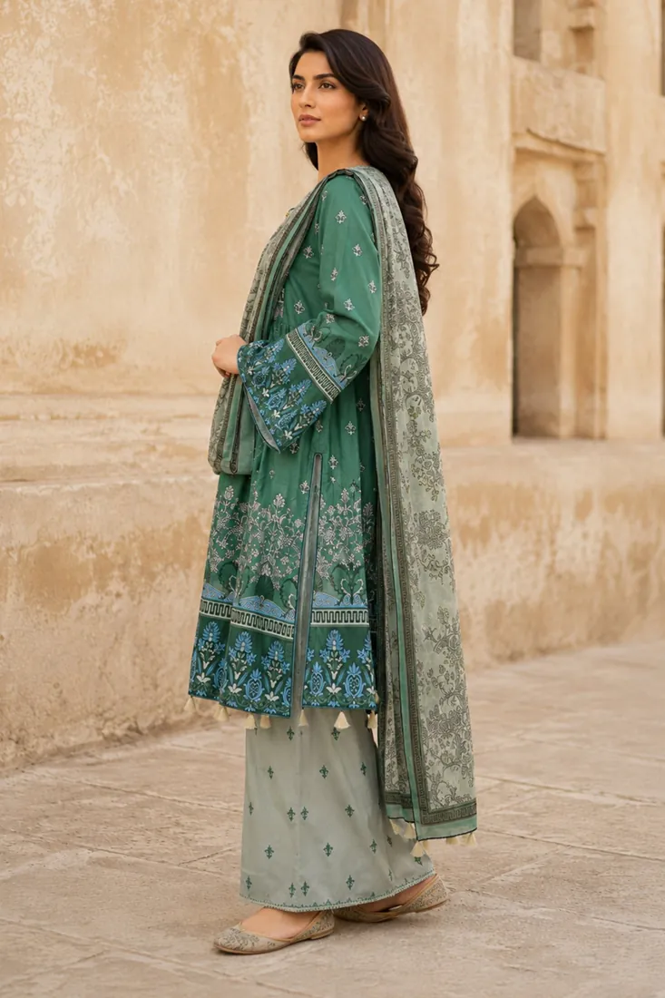 Green Printed Lawn 3-Piece Suit - image 2