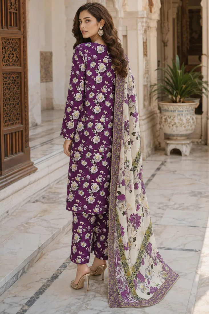 Purple Printed Doria Lawn 3-Piece Suit - image 4