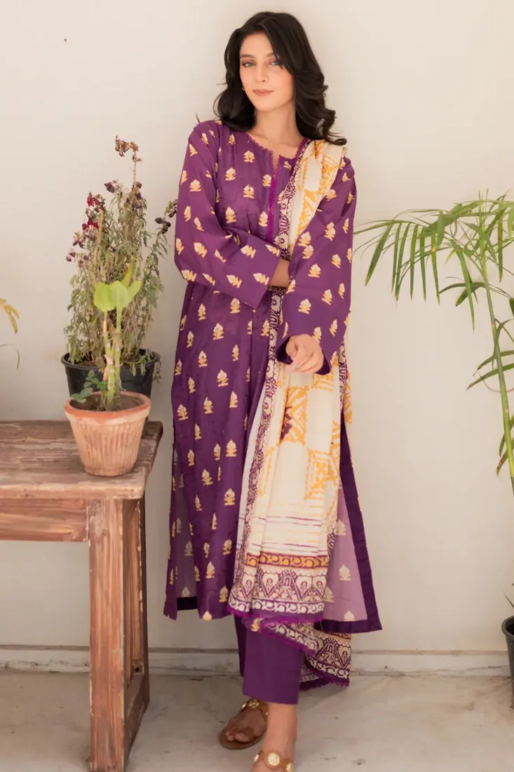 Purple Chikankari Printed Lawn 3-Piece Suit - image 2